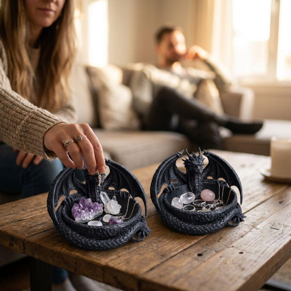 3D Printing Dragon Shaped Jewelry Tray Dark Style Key Coin Storage Holder Home Decor
