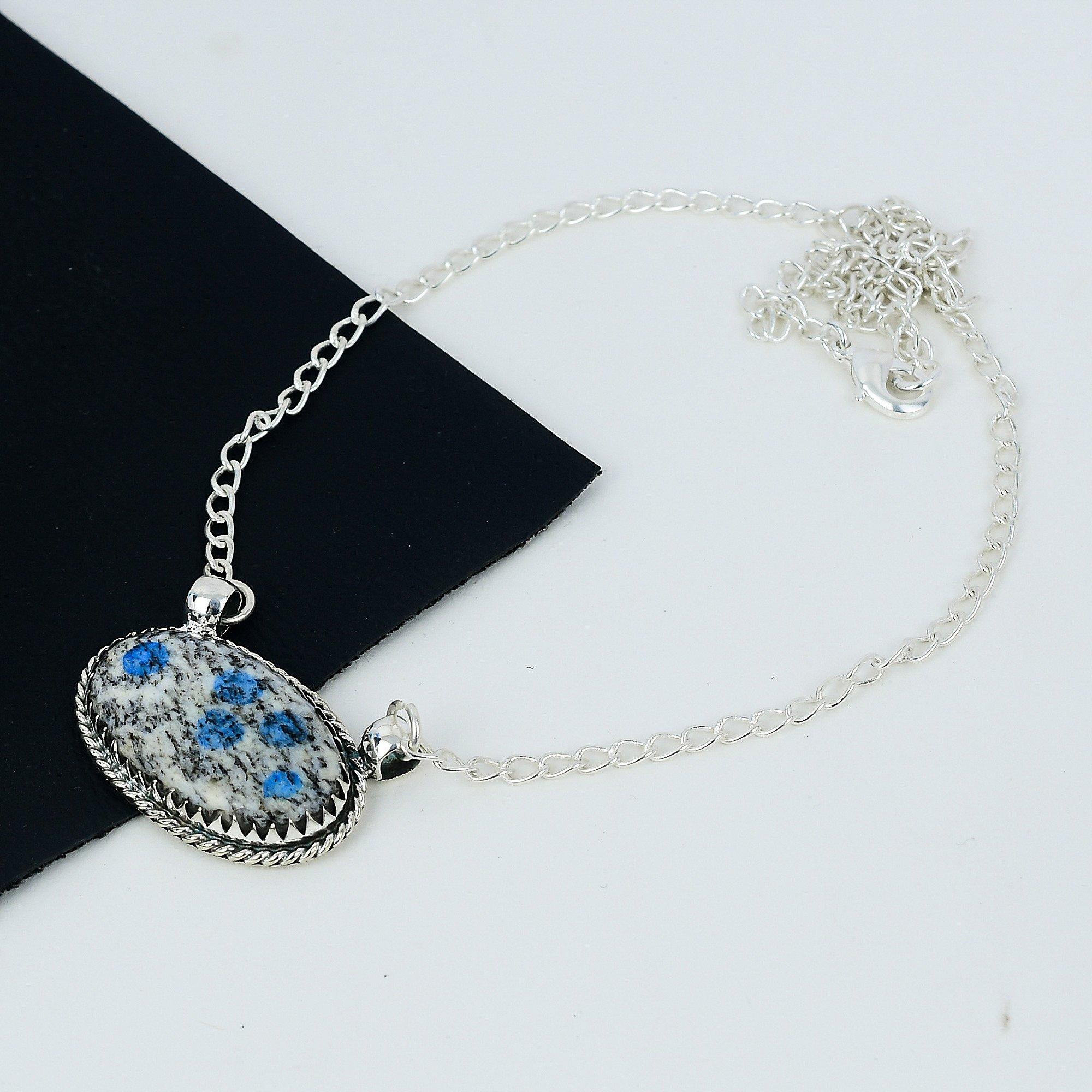 K2 Азурит Драгоценный Камень Ручной Работы Стерлингового Серебра 925 Ожерелье Натуральный — фото 3