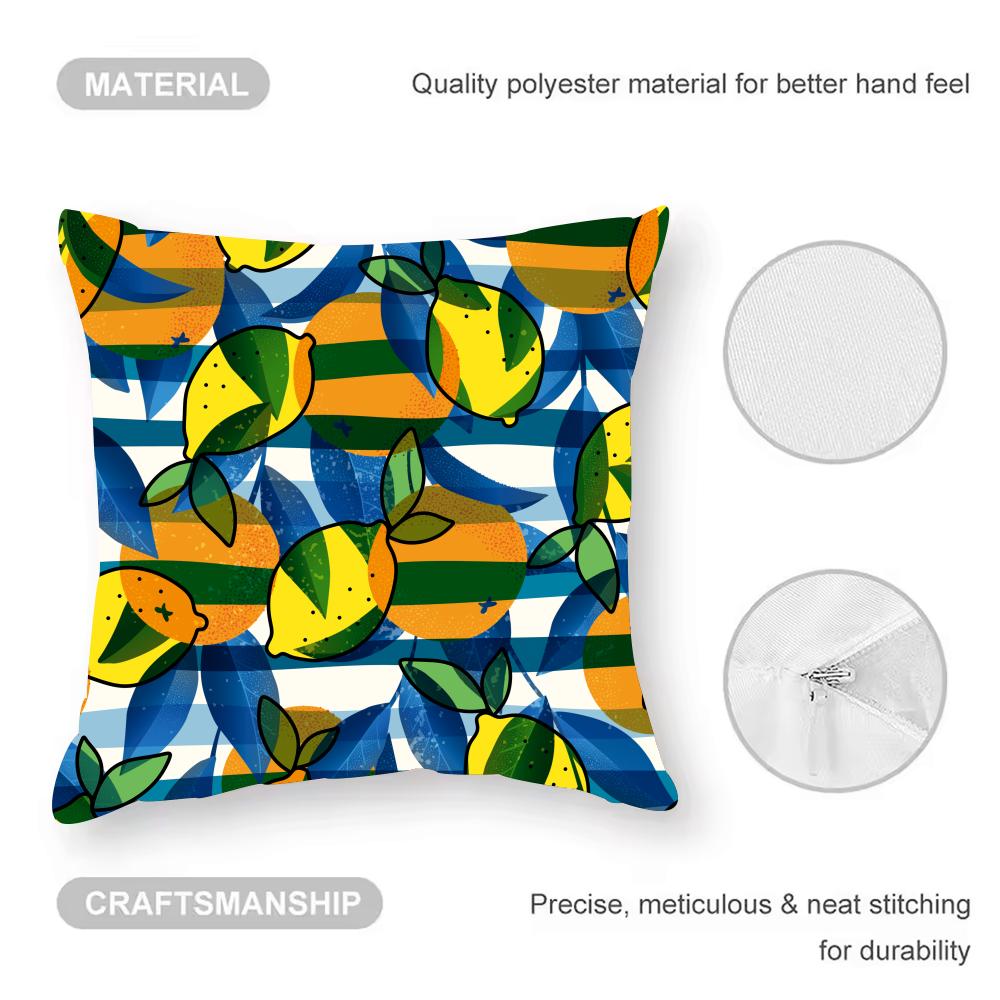 Fruit Print Cushion Cover Anti-dustmite Pillowcase Invisible Zipper Silky Short Plush Sofa Cushion Cover