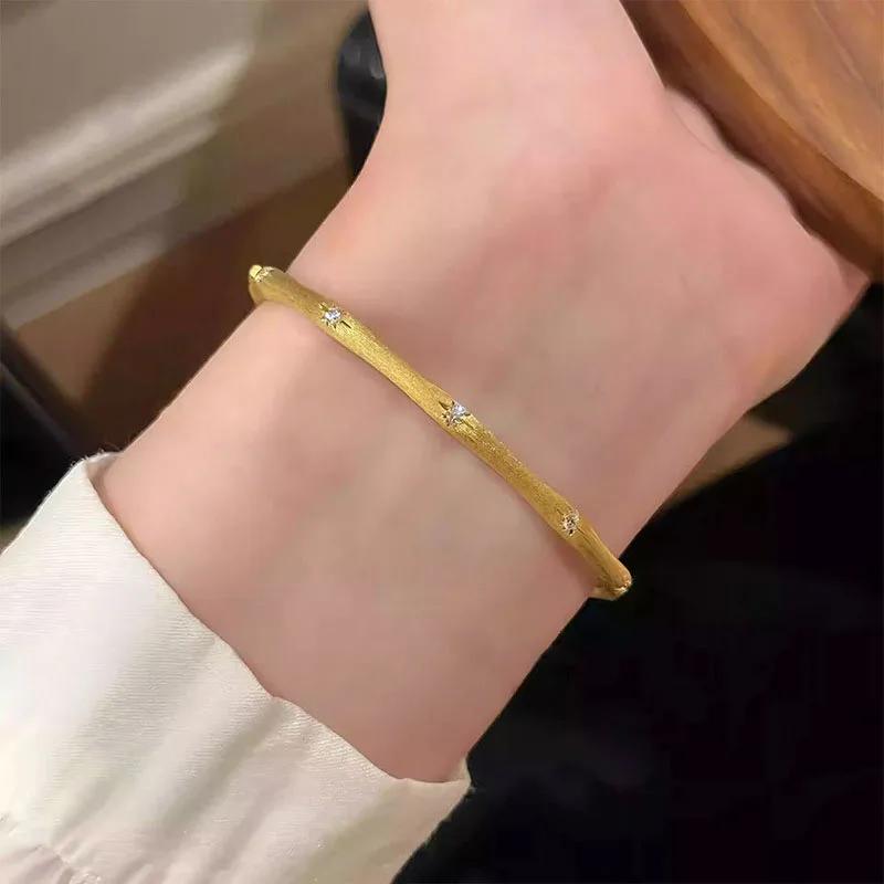 Vintage Octagonal Star Wire Drawing Shiny Bangles   Exquisite Light Luxury Bracelet For Women Engagement Fine Jewelry