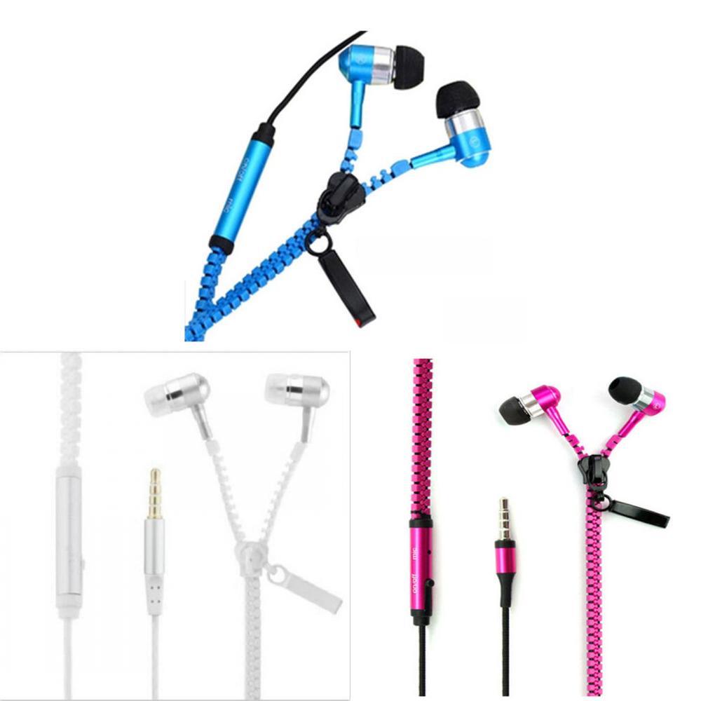 Metal Zipper Earphones With Microphone For Mobile Phone Listening And Call Control