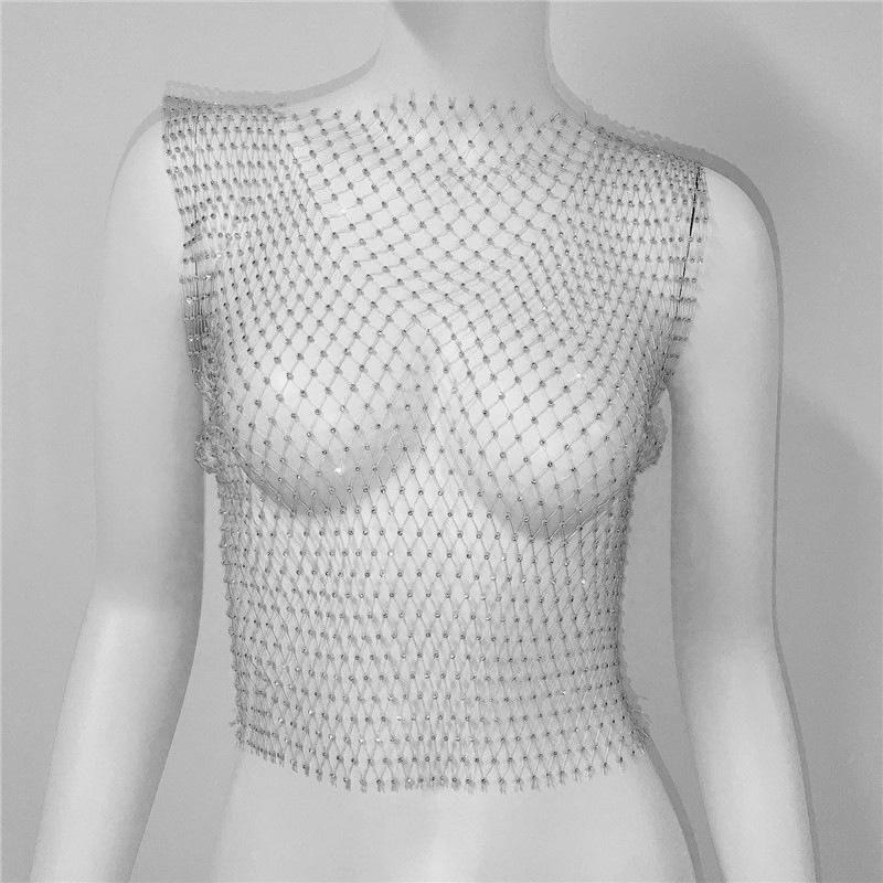 Europäisches & Amerikanisches Strass Ärmelloses Netzoberteil für Damen