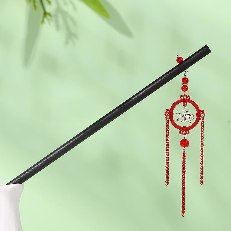 Ancient Style Ebony Imitation Wooden Tassel Hairpin - Hanfu Accessory for Women