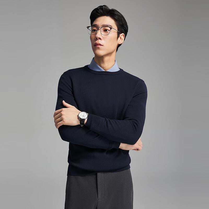 YOUNGOR Men's Machine Washable 100% Merino Wool Round Neck Pullover Sweater