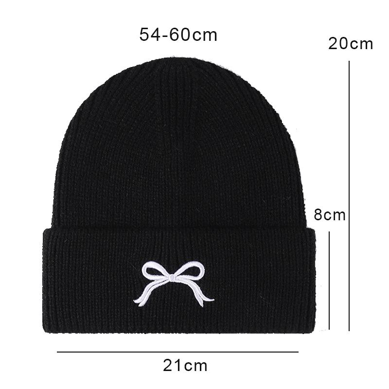 Winter Knitted Beanie Hat For Women Bow Embroidery Beanies Cap Fashion Ski Warm Korean Style Skullies Caps Hip Hip Casual Y2K Pullover Cap