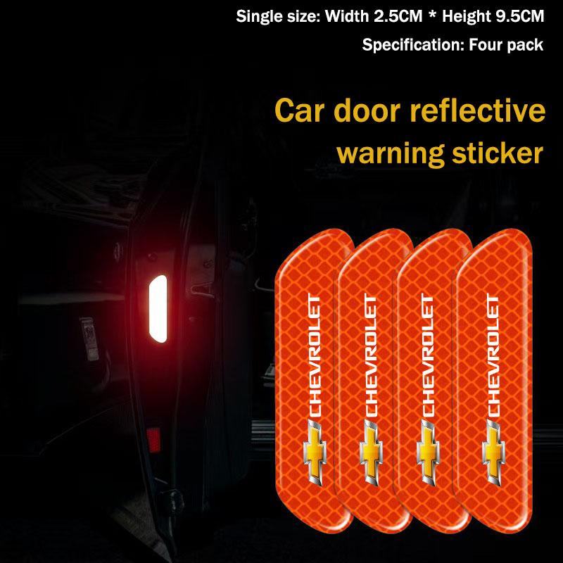 4pcs Car Door Sticker Reflective Safety Warning Mark Decoration Decals For Chevrolet Sail Corsa Aveo Matiz Onix Camaro Cobalt SS