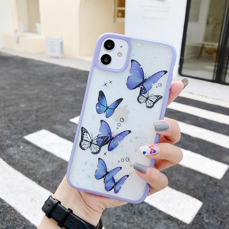 Koupit Cute Laser Purple Butterfly Phone Case For Iphone 12 Pro 12 Mini 11 12 Pro Max Se Xr X Xs Max 7 8 Plus Glitter Clear Silicone Phone Cover Case