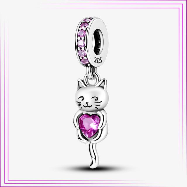 925 Sterling Sølv Hjerte Blomst Luftballong Flamingo Rosa Sjarm Plata De Ley Bil Katt Perle DIY For Originalt Armbånd Smykker