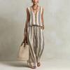 Womens Sleeveless V Neck Vacation Striped Top and Wide Leg Pants Set Casual Summer Outfit Lightweight Relaxed Fit Two Piece