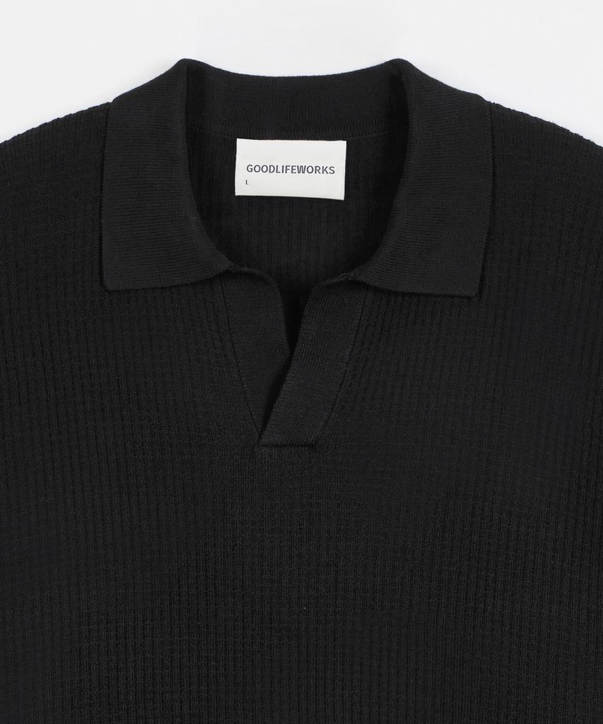 GLW Open Collar Waffle Half Knit Black