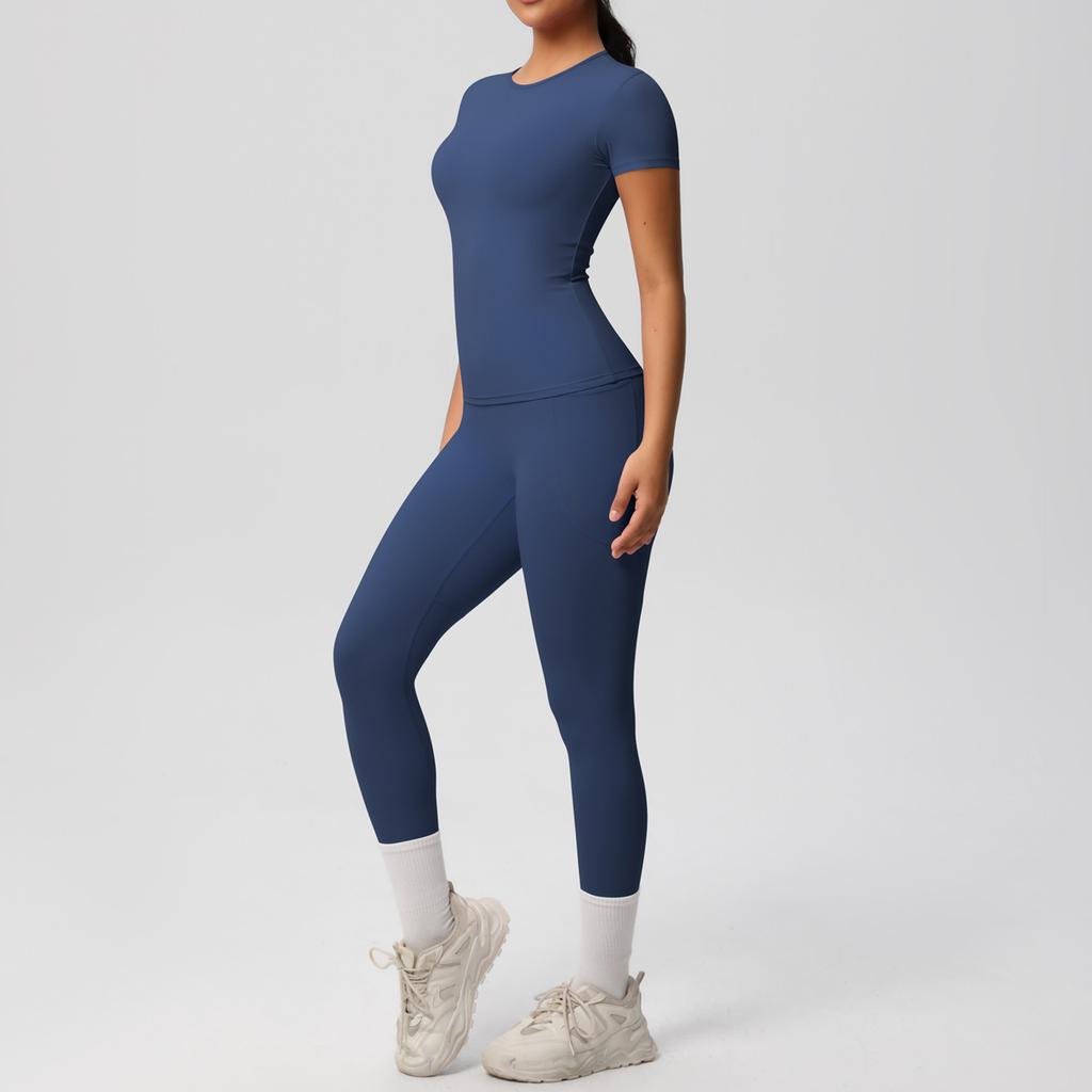 Solid Color Double-sided Brushed Breathable High Elasticity Tight Yoga Suit Set, Sports Running Fitness Two-piece Set