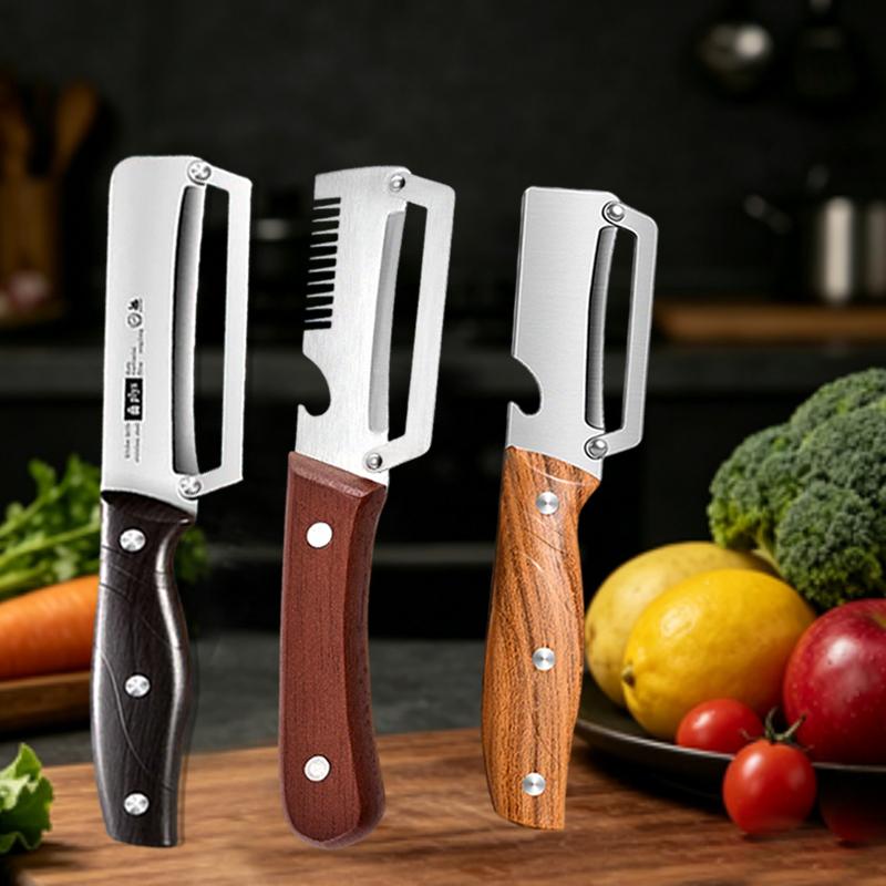 Stainless Steel Kitchen Peeler Green Onion Slicer 3-in-1 Multi-Functional Peeler for Fruits and Vegetables Bottle Opener Peeler