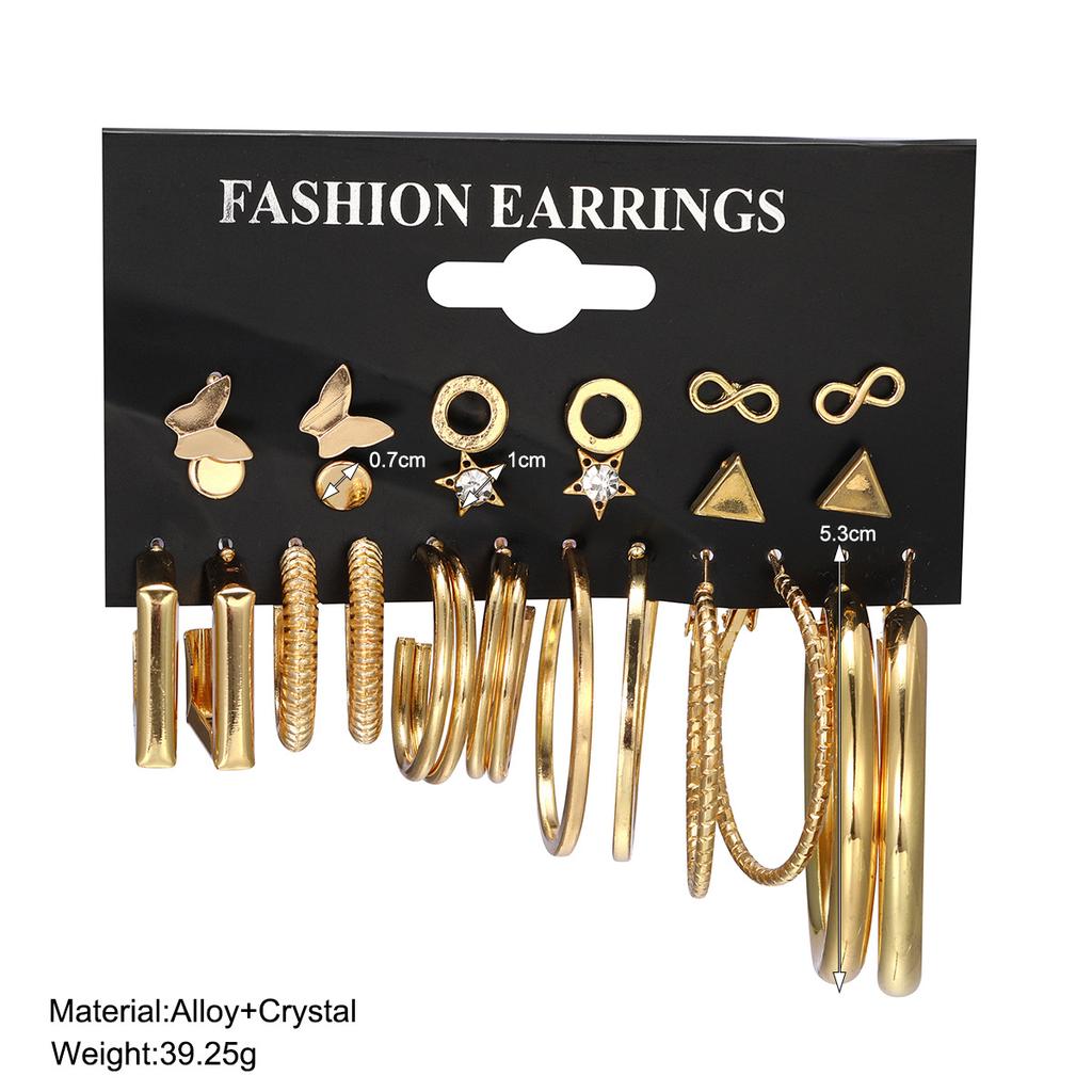 2024 Fashion Vintage Gold Color Big Circle Hoop Earring Set For Women Elegant Geometric Twisted Butterfly Earrigns Jewelry Gifts