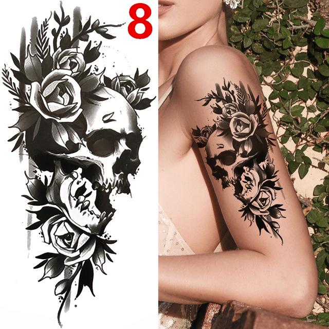 

1 шт. Наклейка-тату «Черный лес» для мужчин, женщин, детей, временная татуировка с тигром, волком, черепом смерти, имитация хны, скелет, животное