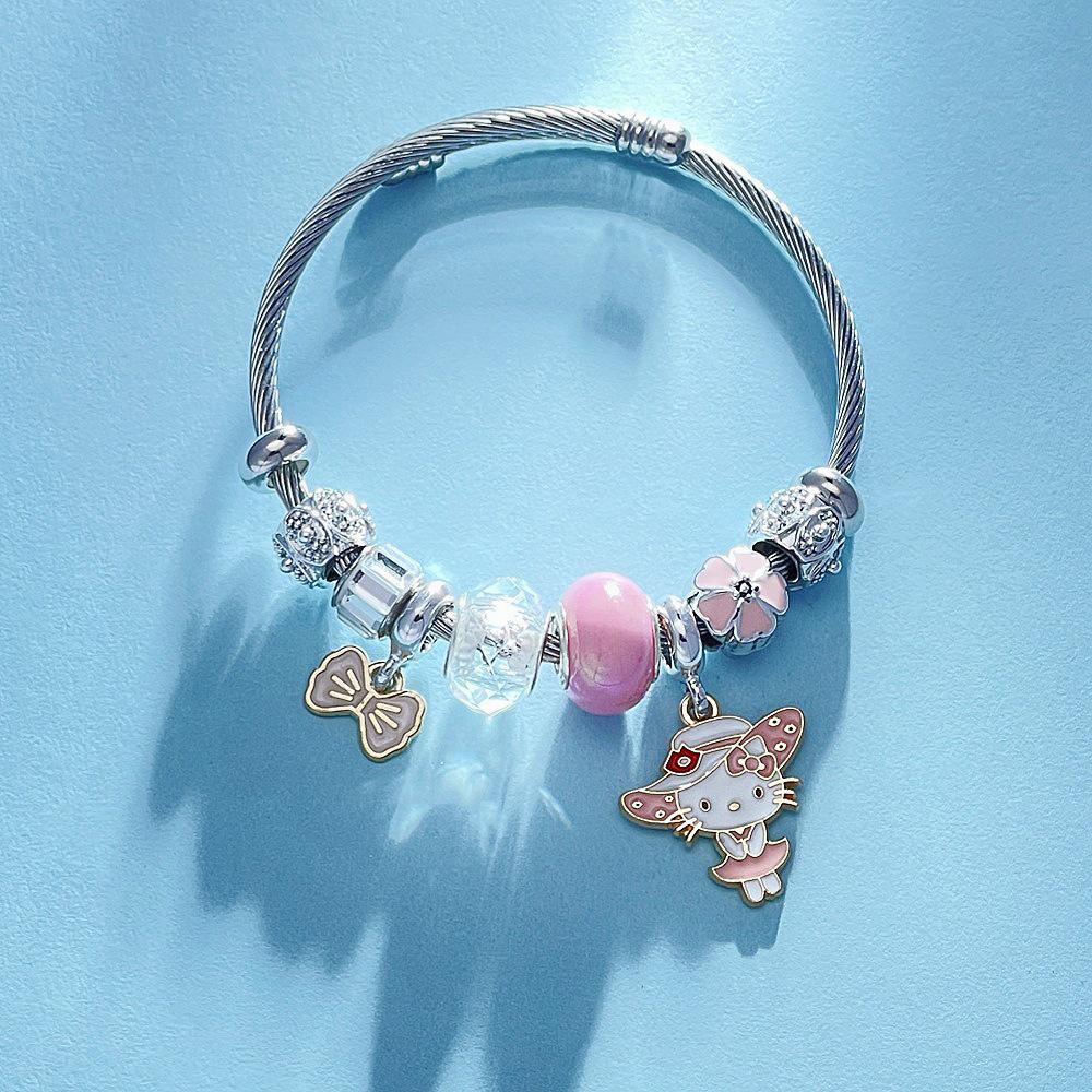 Hello Kitty Rosa Pandora Armband - Niedliches Cartoon-Katzen-Charme-Bügelarmband Schmuck