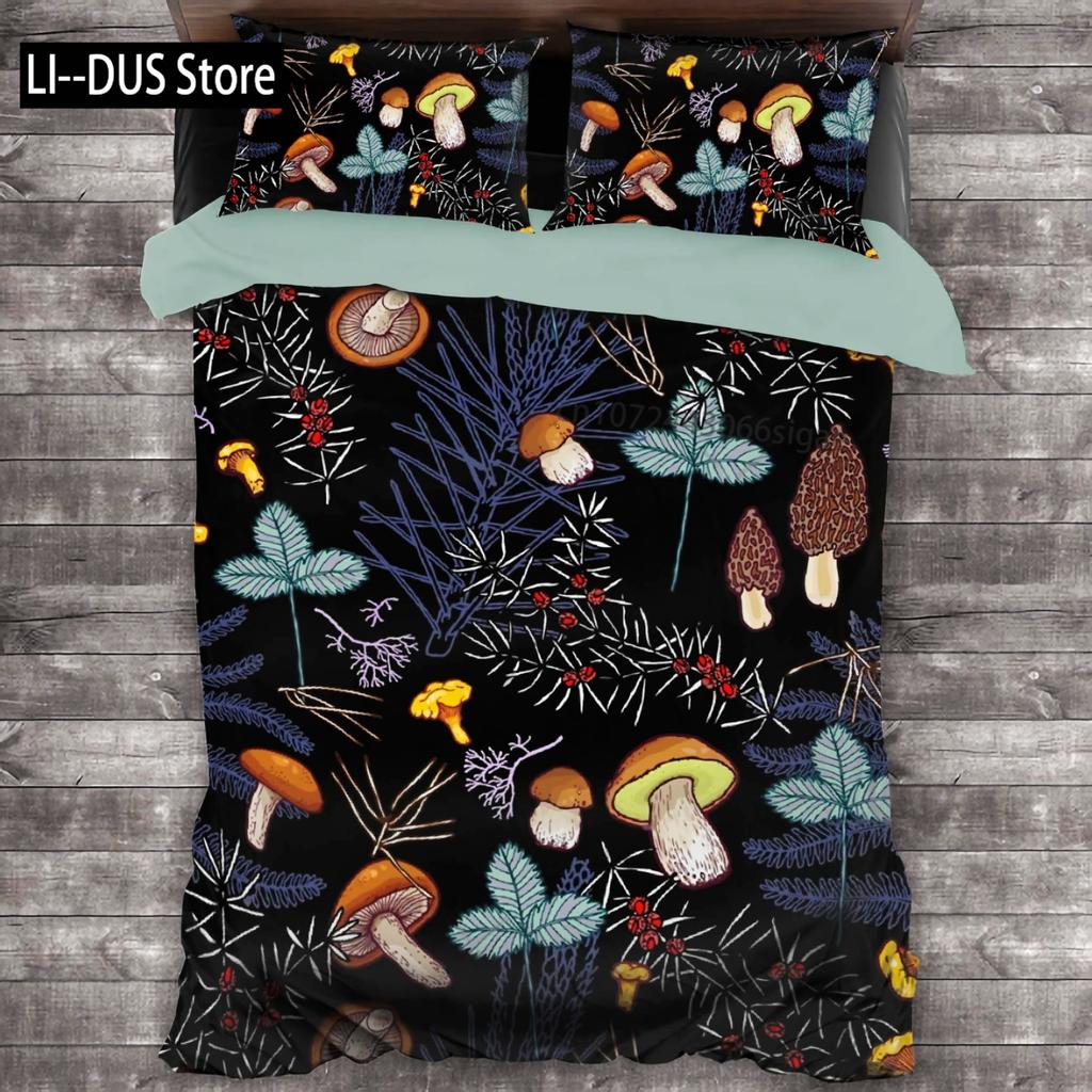 Buntes Pilz-Bettwäsche-Set Einzelgröße Kinder-Bettwäsche-Set Steppdecke Bett-Set Für Jungen Mädchen Erwachsene Mit 1 Bettdecke Und 2 Kissenbezügen