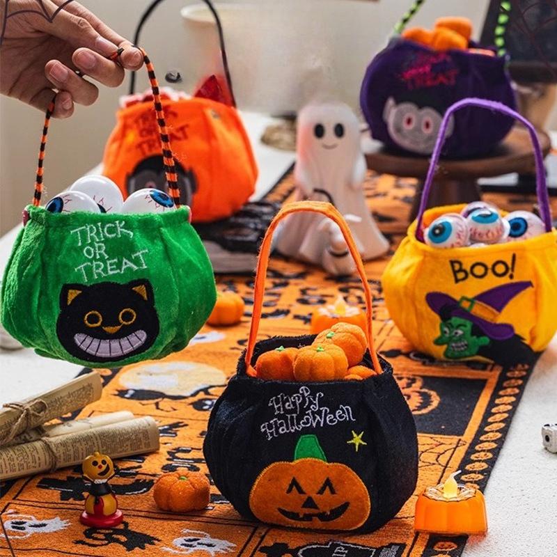 Halloween Candy Bag Kids Trick or Treat Pumpkin Handbag Vampire Candy Bucket Halloween Party Gift Bag for Children