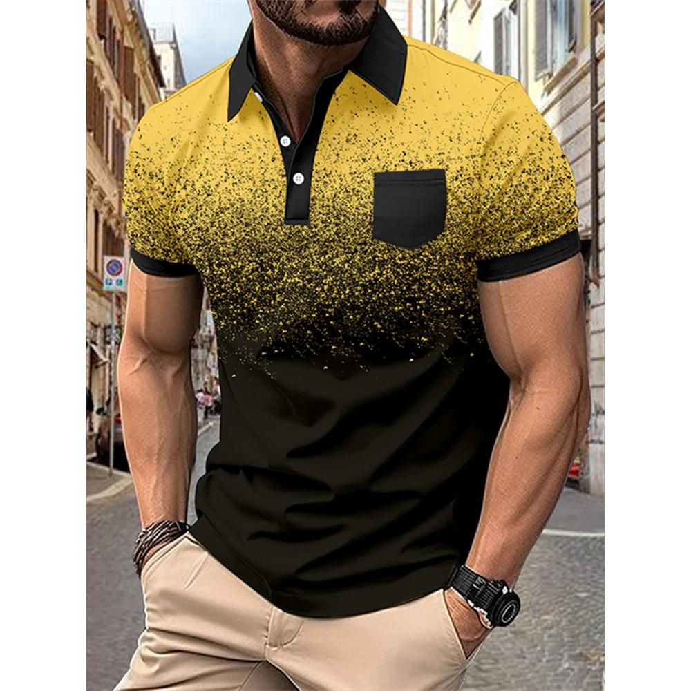 Casual Pocket Button Men's Printed Polo Shirt