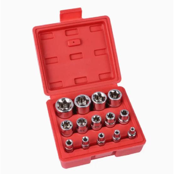 

14PCS/Set 1/4 3/8 1/2 Driver E Torx Star Bit Набір хромованих гнізд Набір інструментів + ​​коробка Автомобільний ящик для інструментів