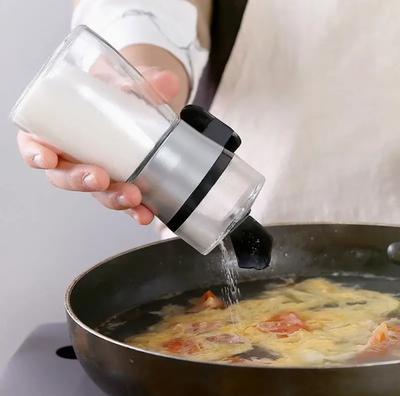 Glass Cooking Seasoning Bottle Press-Type Salt Control Bottle Kitchen Household Seasoning Can Sealed Salt Jar Barbecue Bottle