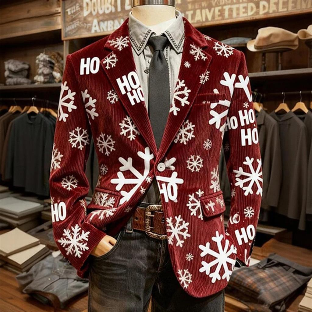 Men's Printed Corduroy Warm Pocket Suit Jacket Cardigan Men's Casual Suit