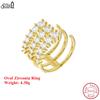 Effie Queen Echter 100% 925er Silber 14 Karat Gold Oval geschliffener Zirkonia Ring Einfacher Schmuck für Damen Bankett Party Weihnachtsgeschenk SR307