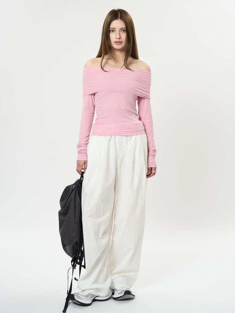 Louvre Spring Korean Style One-Shoulder Slim Fit Casual Top for Women