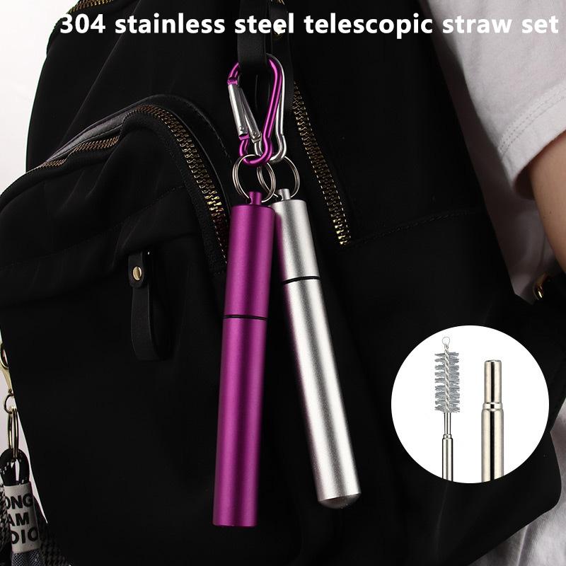 1/3Pcs Reusable Telescopic Straw 304 Stainless Steel Metal Straw With Cleaning Brush Portable Drinking Straw Set For Travel