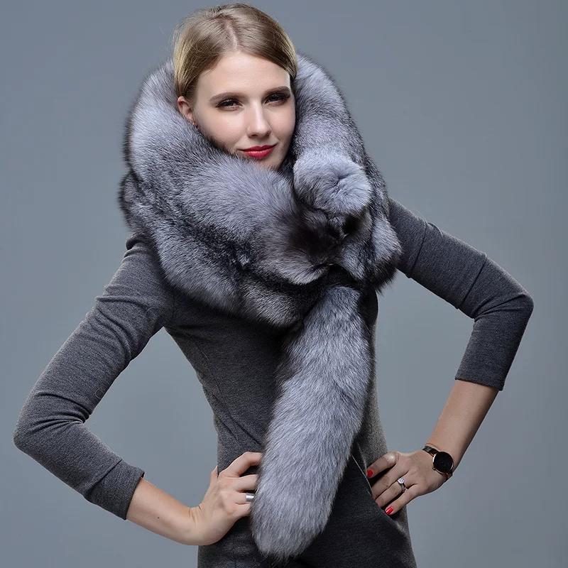 Whole Fox Fur Scarf Women's Winter Whole Fox Fur Collar Fur Scarf Men's Big Silver Blue Fox Shawl