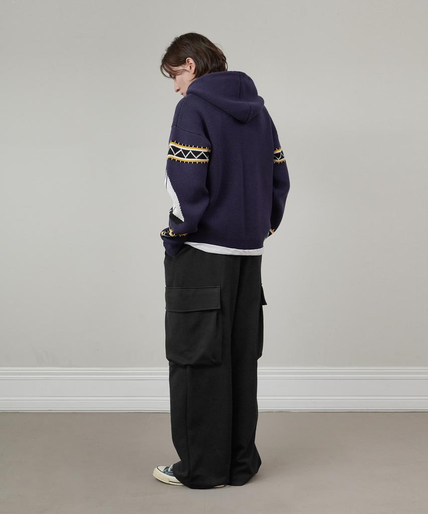 Glw Oversized Sailing Hooded Knit Zip-Up Navy
