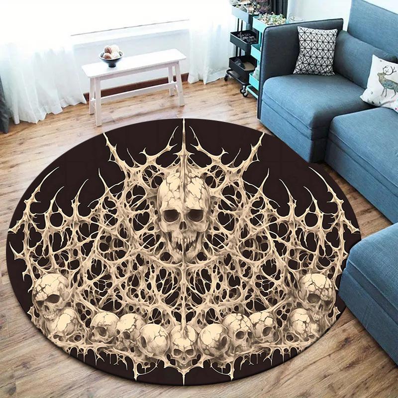 Sheep Skull Round Area Rug,Carpet Rug for Living Room Bedroom Sofa Playroom Decor,Non-slip Floor Mat