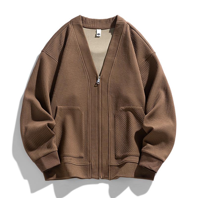 

Spring and Autumn Large Size Men s Jacket New Retro Japanese Style Generous and Lazy Style Solid Color V-neck Loose and Versatile Jacket 8XL