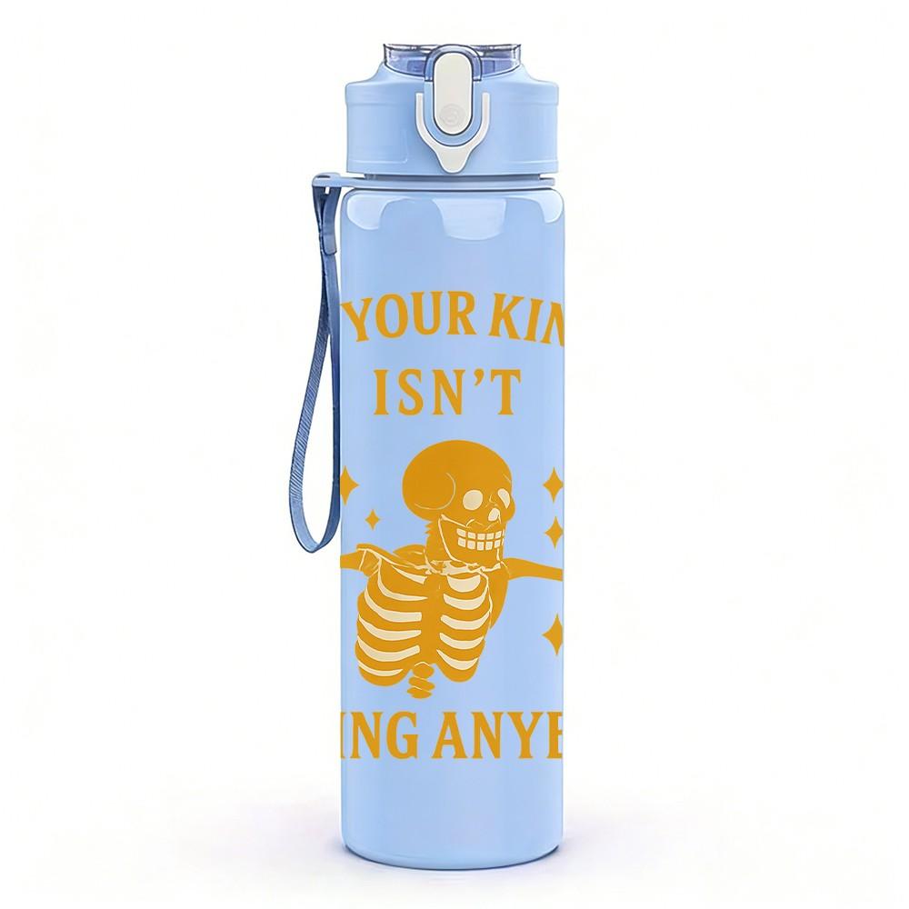 1PC Wheres Your Kindness Skeleton Print 750ml Color Plastic Sports Water Bottle Leakproof Flip Straw Lid Suitable for Sports Office Home Use