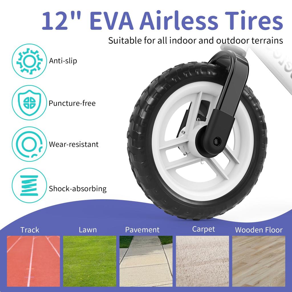 BELEEV 12-inch Kick Bike for Ages 2-6, Pedal-Free Run Bike with Lightweight Adjustable Seat and Handlebars, Illuminated Wheels, and Carrying Strap