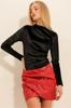 Women's Blouse New Season Fashion Emerald Green High Collar Draped Velvet Blouse