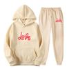 Womens Casual Hooded Sweatshirt Set Loose Fit College Style Printed Long Sleeve Top Drawstring Pants