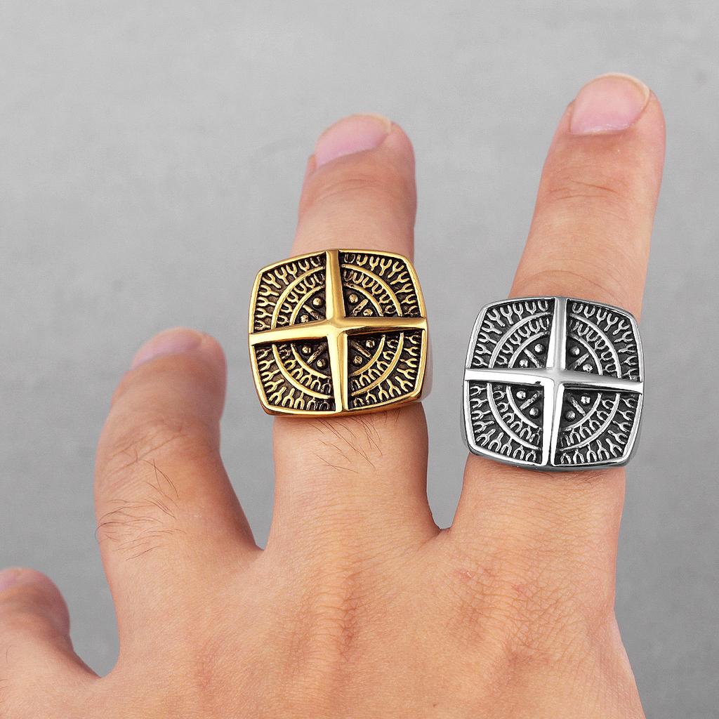 Nordic Navigational Compass Stainless Steel Mens Rings Hyperbole for Male Boyfriend Biker Jewelry Creativity Gift