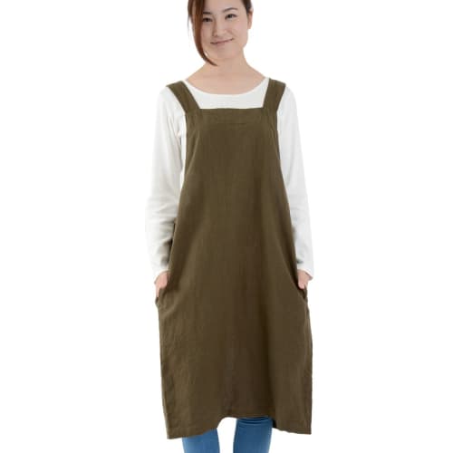 fabrizm Tablier Apron, Made in Japan, Soft Linen, Khaki Brown, 1555zbr