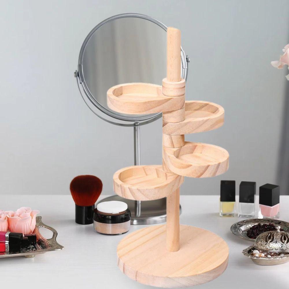 Wooden Jewelry Organizer Rotatable Earring Holder Show Case Key Storage Rack  Entrance Door