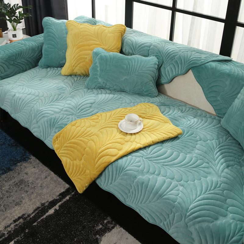 Autumn and Winter Leaves Quilted Plush Solid Color Sofa Cushion Modern Simple Non-Slip Sofa Cushion Towel