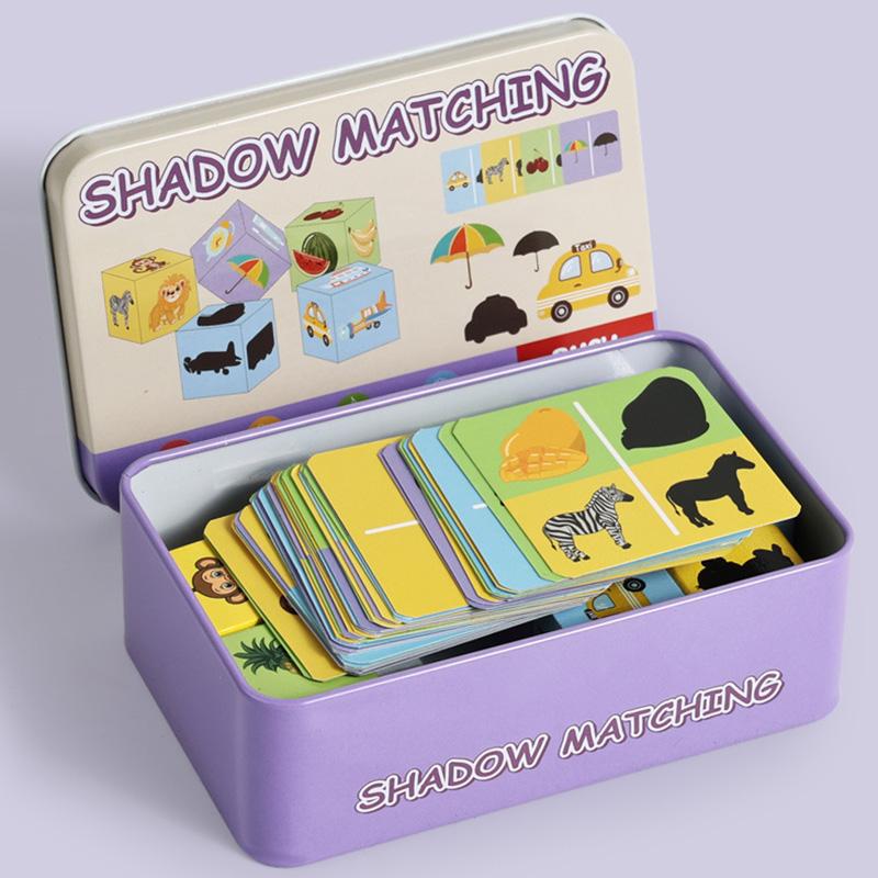Montessori Iron Box Shadow Matching Board Game Wooden Find Shadow Matched Images Animal Fruit Blocks Puzzles Educational Toys