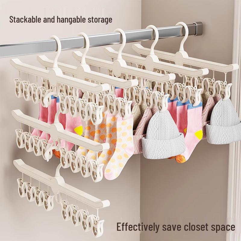 Multi-Clip Socks and Underwear Drying Rack for Balcony or Wardrobe Use