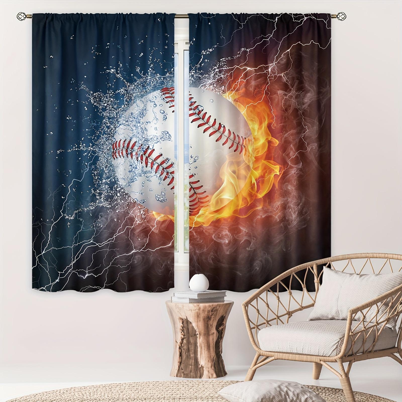 

Fire Basketball Football Spaorts Boy Window Curtains Blinds Perfect for Kids Sleeping Room Living Room Washroom Kicthen Doorway Interior Decor W50 X H130(CM)X2&Grommet Top