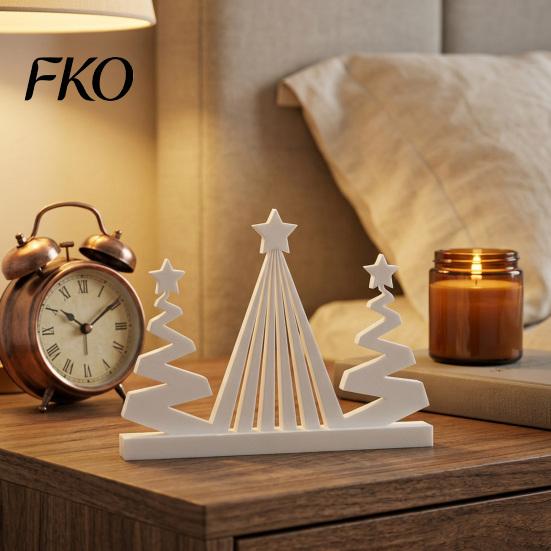 Delicate Texture Xmas Ornament 3D Printed Abstract Christmas Tree Figurine, Modern Minimalist Sculpture with Star Topper for Home, Office, Holiday