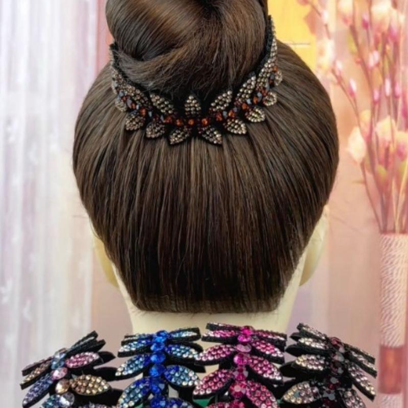 Ball Head Hair Accessories Resin Olive Leaf Hair Reel, Headgear Women's Hairpin, Professional Head Flower Twist Clip Full Diamond Ponytail Buckle