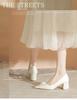 Women's Chunky Heel Satin Bridal Shoes - Pointed Toe with Floral Design for Weddings and Engagements