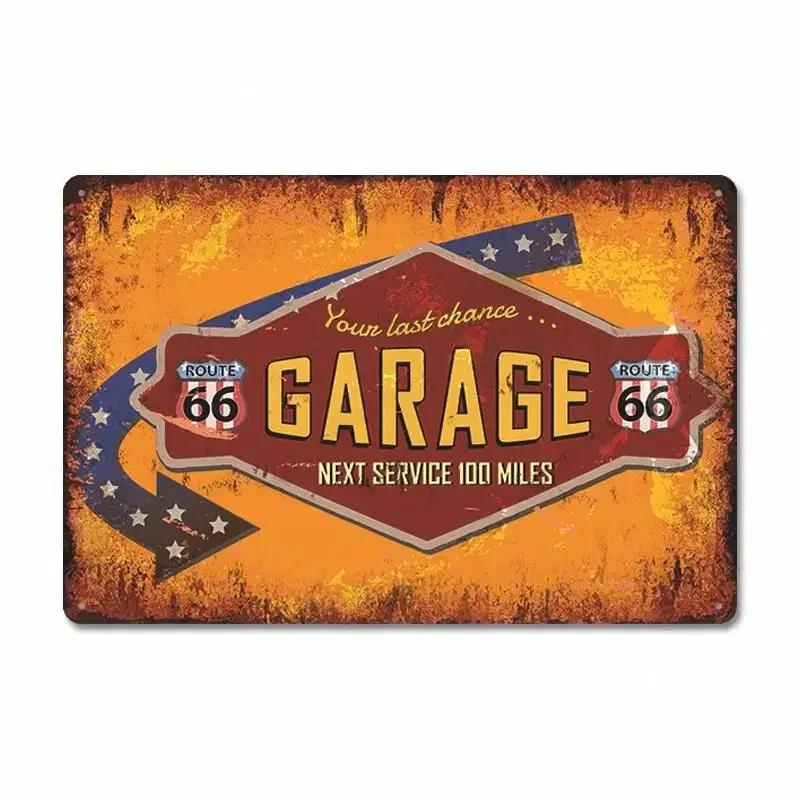 Route 66 Car Metal Dad's Garage Metal Tin Signs Poster Vintage Tinplate Retro Plaque Garage Man Cave Tire Shop Wall Art Decor