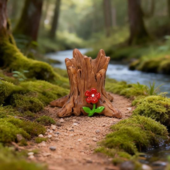3Pcs Forest Stump Cottage Resin Fairy Garden Landscape Ornaments Decor for Moss Terrarium, Desktop Miniature Landscape with Wood House Accessory