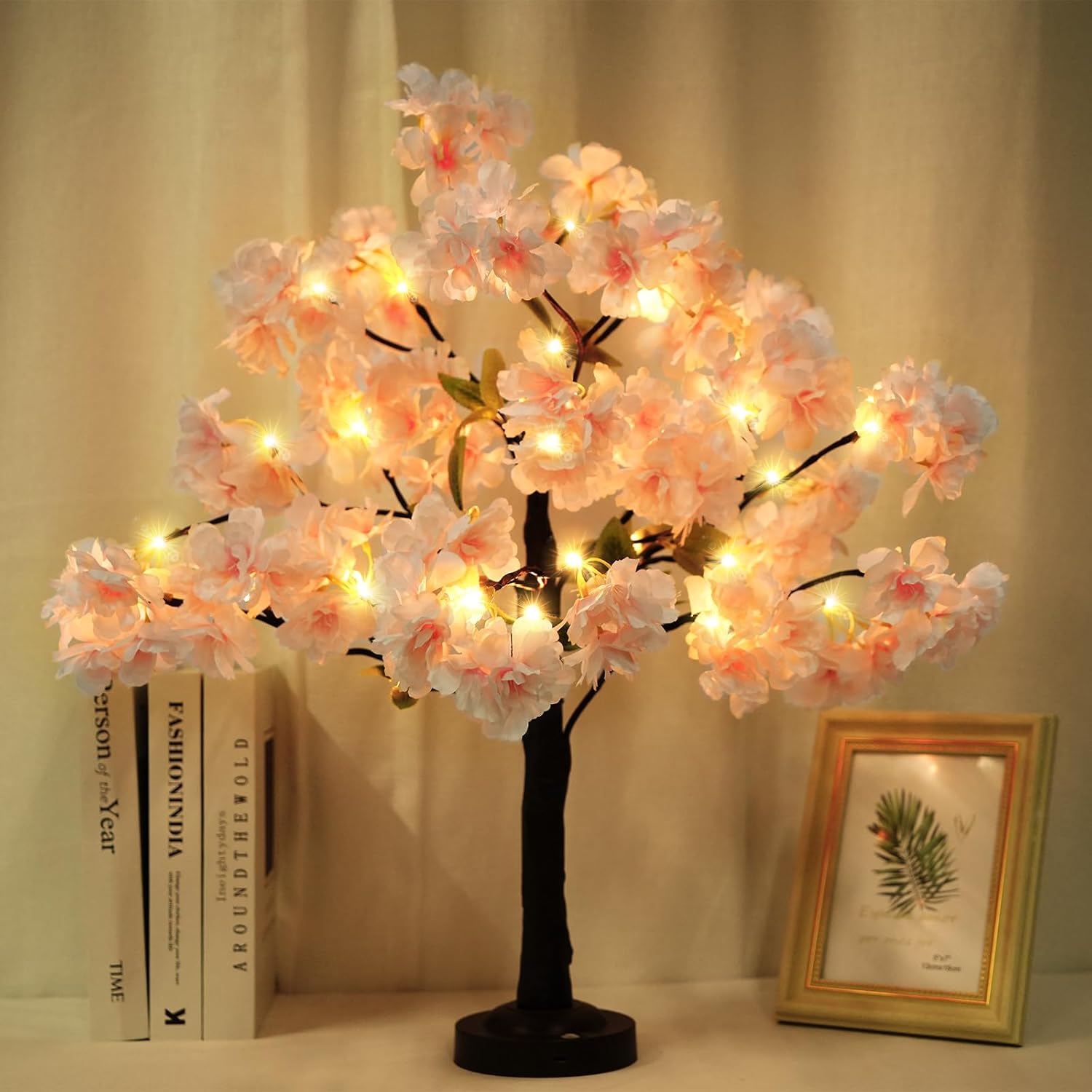 Световое дерево  Цветущая вишня , 24 дюйма, 36 светодиодов, настольное дерево с таймером, розовая цветочная лампа, с USB-штекером или от батарей, для дома, свадьбы, вечеринки
