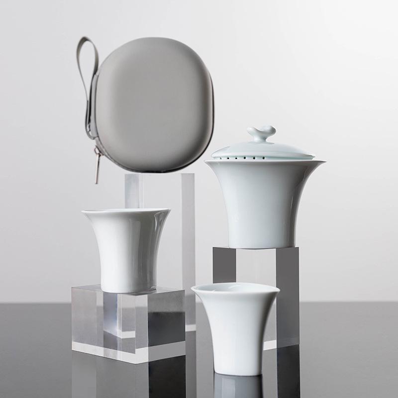 Jingdezhen High-End Ceramic Travel Tea Set with One Pot & Two Cups - Creative Gift